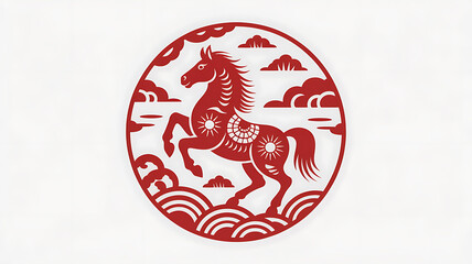 Traditional chinese paper cut horse zodiac symbol festive red decoration for lunar new year celebration