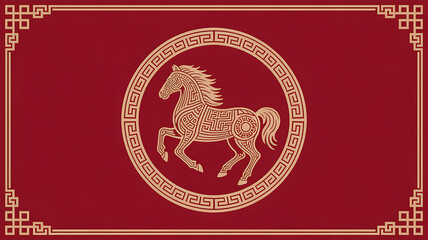 Elegant golden horse embossed on red background traditional chinese new year celebration symbol