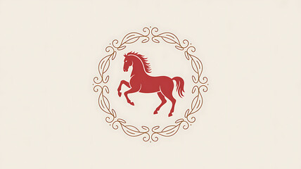 Elegant red horse emblem oval border decorative traditional chinese new year symbol