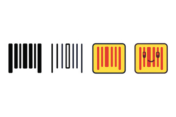 Obraz premium Iconic Retail Barcodes. Vector icon retail barcode same pose same proportions four styles black solid glyph outline minimal flat multicolor filled cartoon flat
