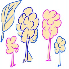 Vector art illustration of a cute girl and boy drawing a pink heart on a love card with a silhouette of a flower and leaf design in nature