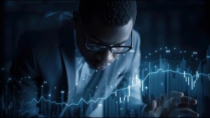 African american businessman analyzing data in modern office digital environment focused viewpoint technology concept - Powered by Adobe