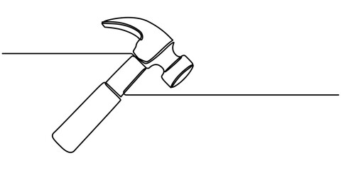 Continuous one line drawing of hammer carpentry equipment, Editable stroke, Hammer outline modern illustration. 