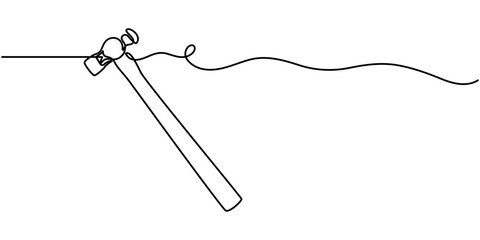 Continuous one line drawing of hammer carpentry equipment, Editable stroke, Hammer outline modern illustration. 