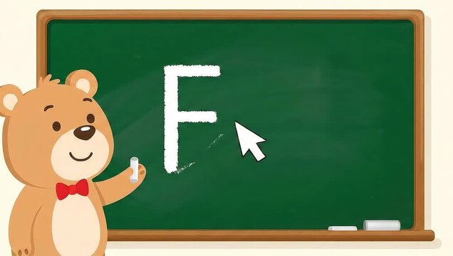 Cute Bear Teaches Alphabet Letters on a Chalkboard.
