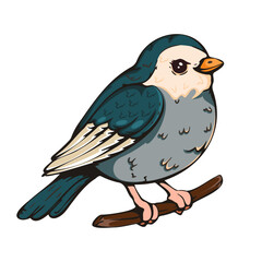 Charming cartoon bird perched on a branch against a clean white background