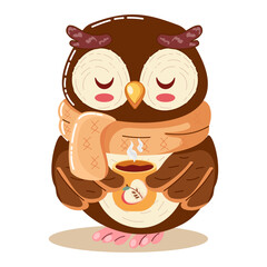 Cozy Owl Enjoying a Warm Drink