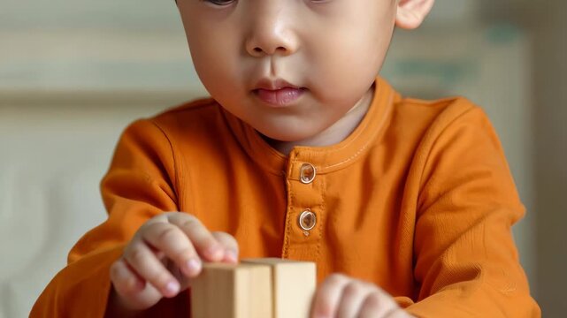 Child Playing with Colorful Blocks in a Bright Indoor Environment