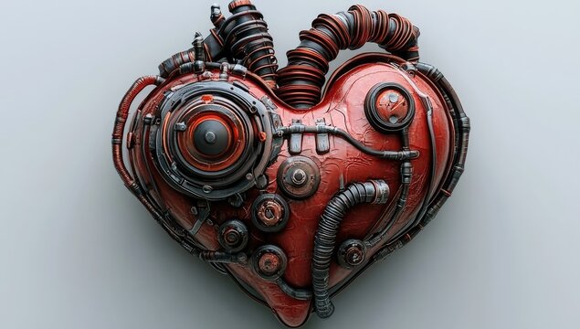 Steampunk heart with pipes, gears, & mechanical details