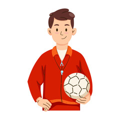 Soccer coach holding a soccer ball