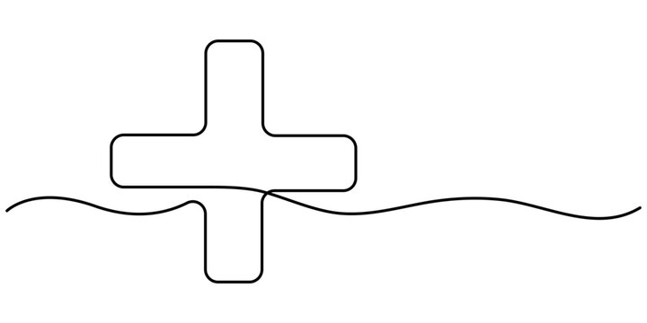 Plus continuous one line drawing vector. One line plus icon vector background, Continuous outline draw. 