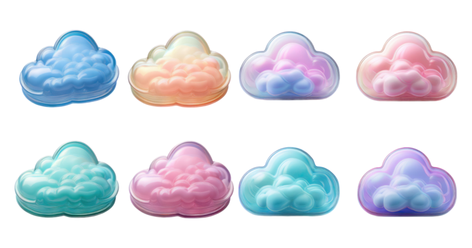 Colorful Clouds Collection with Soft and Dreamy Textures, PNG bundle collection, Isolated on Transparent Background