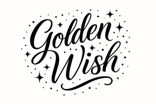 Elegant Festive Calligraphy. Golden Wish, elegant calligraphy lettering, festive tone, surrounded by dots and sparkles, diagonal decorative composition, clean