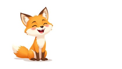 Cartoon fox character smiling and sitting on a white background  