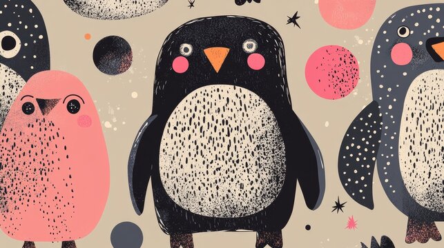 A seamless pattern featuring cute penguin faces for use in fabric and wallpaper design
