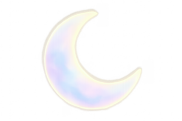 Crescent moon displaying iridescent glow on transparent background