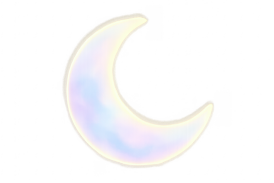 Crescent moon displaying iridescent glow on transparent background