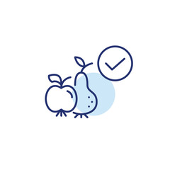 Apple, pear and checkmark. Fresh produce, fruits and vegetables. Pixel perfect, editable stroke vector icon