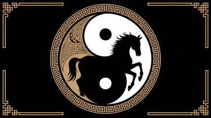 Powerful black horse embodiment of strength and balance in traditional yin yang symbol