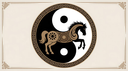 Chinese zodiac horse and yin yang symbol of balance and harmony art