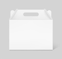 Gable box with handle for transport and sell your product mockup. Vector illustration isolated on grey background. Easy to use for presentation your product, idea, promo, design. EPS10.