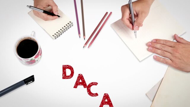 DACA Deferred Action for Childhood Arrivals Concept. Illustration with icons, keywords and arrows