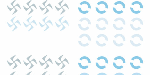 Abstract pattern of rotating pinwheel shapes and circular arrows in shades of blue and grey