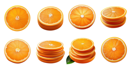 Fresh Orange Slices Displayed in Various Arrangements and Angles, PNG bundle collection, Isolated on Transparent Background
