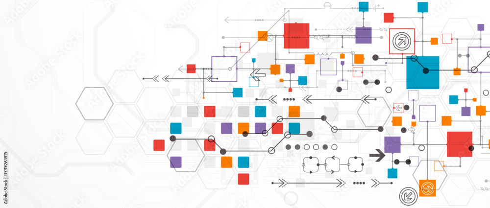 Wall mural abstract technology concept. circuit board, high computer color background. vector illustration with