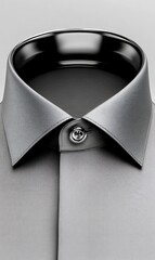 Silver dress shirt, close-up on collar & top button