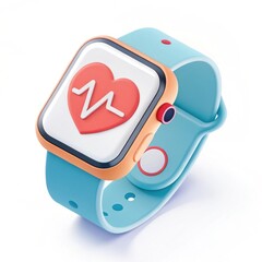 3D smartwatch icon monitoring heart rate and health, blue strap.

