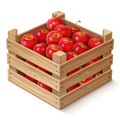 Wooden crate overflowing with fresh red apples.

