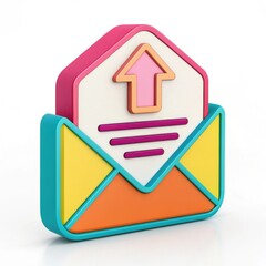 3D colorful envelope with upload send arrow.


