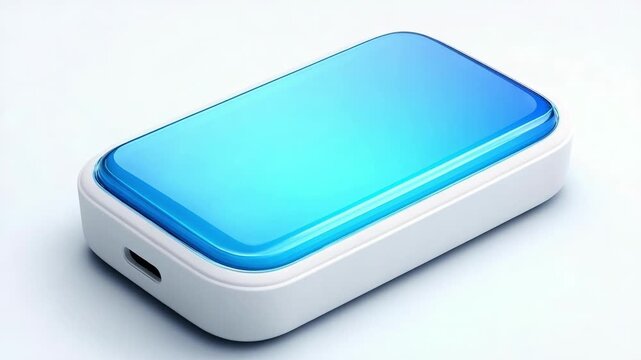 A compact portable power bank with a blue translucent top and white body, featuring a USB-C port on the side.