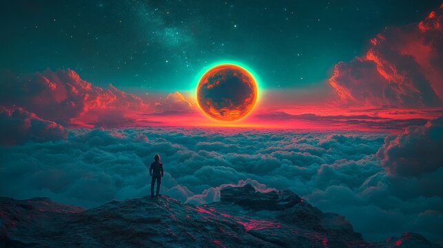 A Full Moon Rainbow Night Sky in a Magical Celestial Landscape Photography