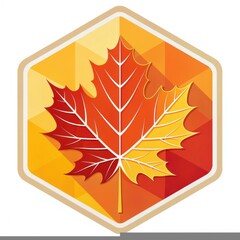 Stylized maple leaf icon with long shadow on hexagonal geometric background.

