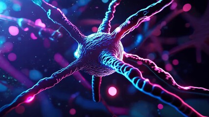 Abstract Neural Network Cell with Glowing Neon Effects - Powered by Adobe