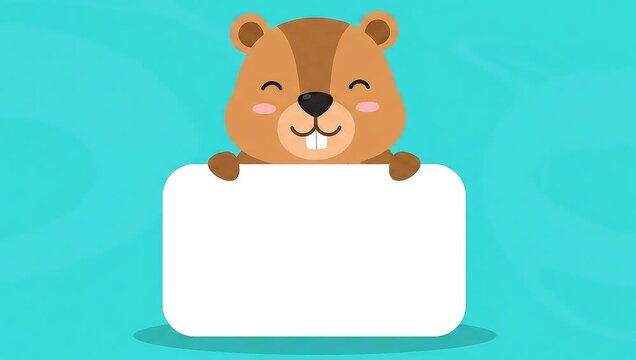 Cute Cartoon Groundhog Holding a Blank White Sign.