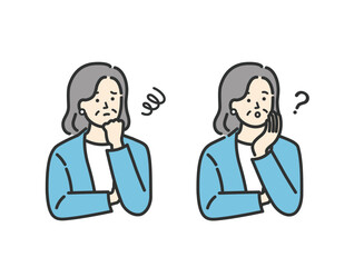 ミドル　シニア　ビジネス 女性の悩みアイコンイラスト素材