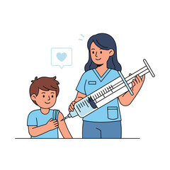 Kind nurse administering vaccine to young boy with care, showcasing health and wellness, promoting vaccination awareness