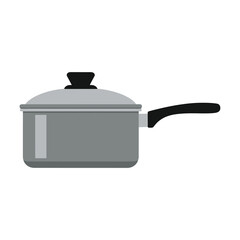 Illustration of a simple gray saucepan with a lid and a black handle for cooking and food preparation