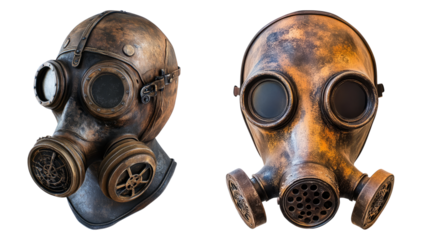 Vintage Steampunk Gas Mask with Unique Design and Distressed Finish Isolated Transparent Background