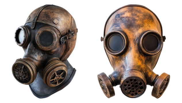 Vintage Steampunk Gas Mask with Unique Design and Distressed Finish Isolated Transparent Background