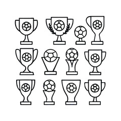 Collection of Winning Trophies and Awards Line Icons