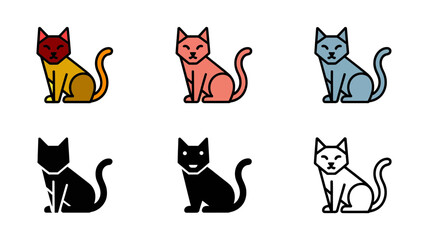 Fototapeta premium Vector art of collection of six cat icons in various colors and styles