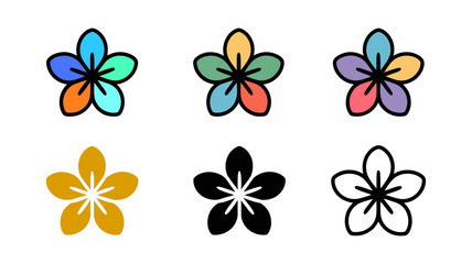 Obraz premium Vector art of collection of six flower icons in various colors, styles, and fill options