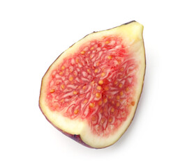 Piece of ripe fig isolated on white, top view