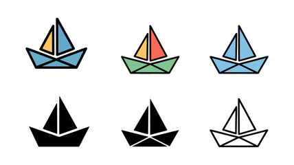 Vector art of collection of six origami boat icons in various colors and styles