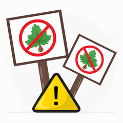 No drugs concept. Stop drugs use. Marijuana leaf on prohibition sign with warning alert symbol. Healthy lifestyle education