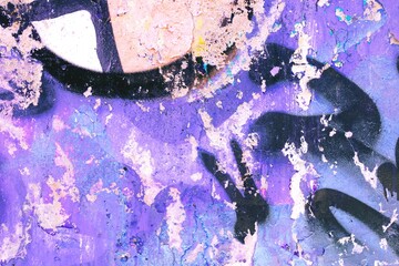 Grunge urban street art featuring distressed purple, pink textures, layered sprays. 90s, Y2K style, acid trippy vibe. Creative backgrounds, posters, digital art, modern 90s, Y2K design.